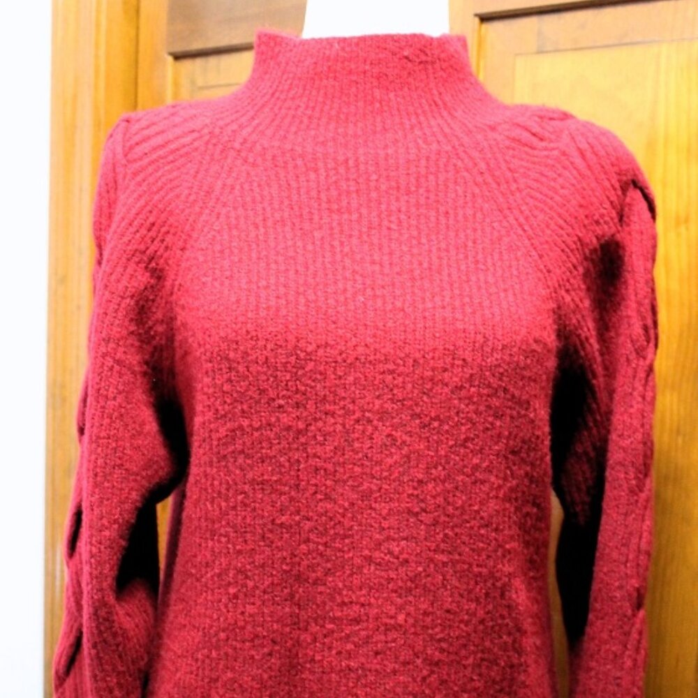 Legging sweater, turtleneck, braided sleeves, dark red